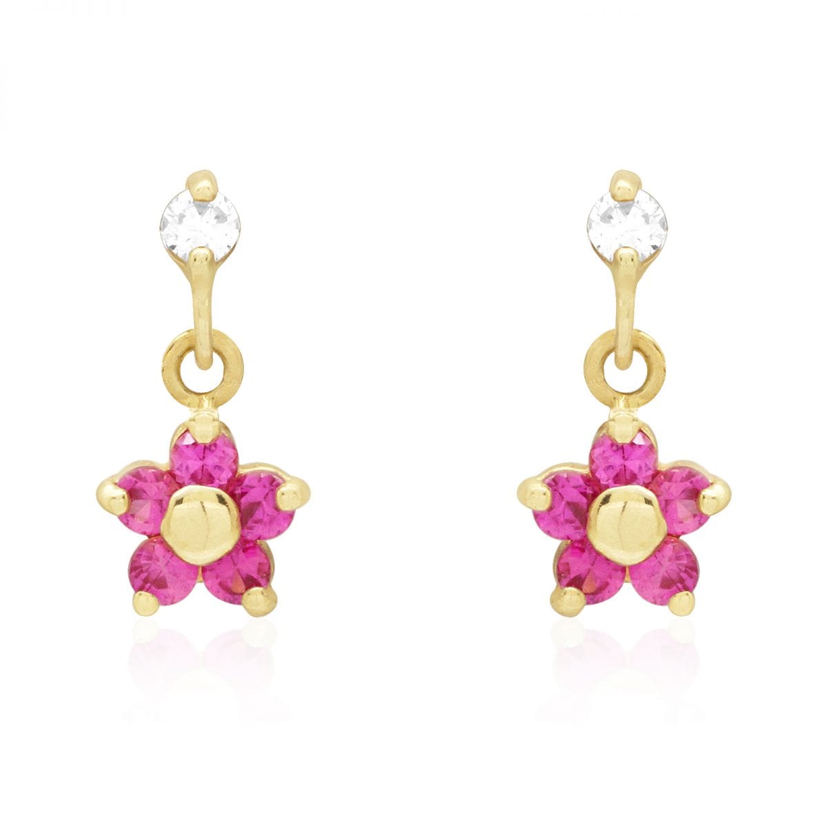 Kid's 14k Yellow White Gold Ruby Flower  Screw Back Earrings