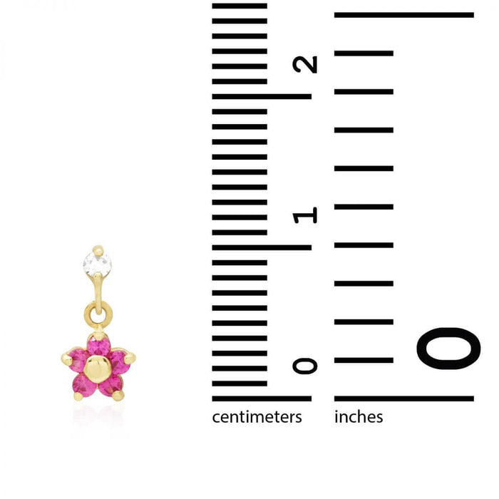 Kids 14K Yellow White Gold Ruby Flower Screw Back Earrings
