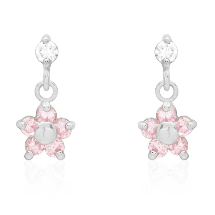 Kids 14K Yellow White Gold Pink Tourmaline Flower Dangle Earrings