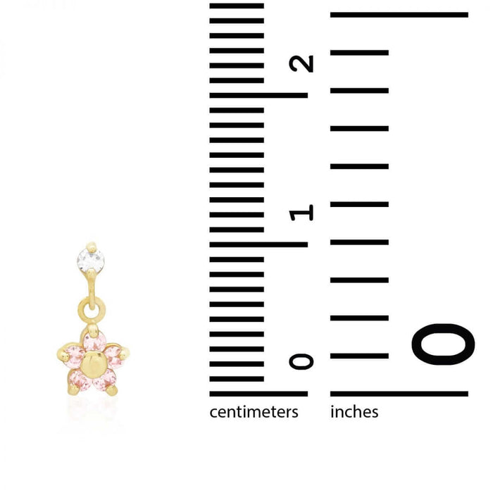 Kids 14K Yellow White Gold Pink Tourmaline Flower Dangle Earrings