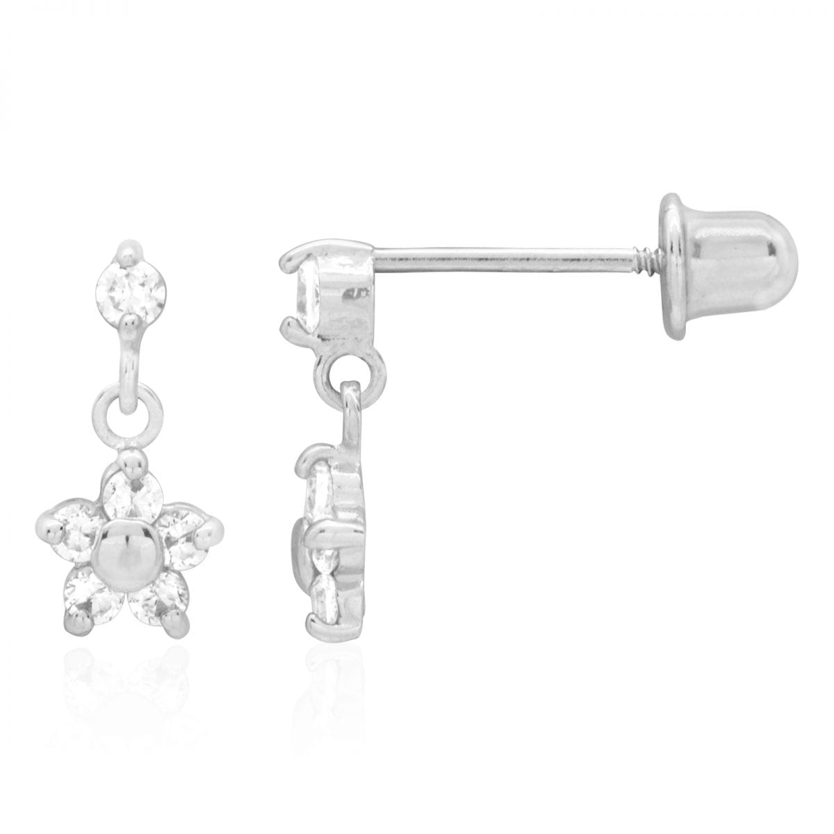 Kid's 14k Yellow White Gold Zircon Flower Dangle Screw Back Earrings