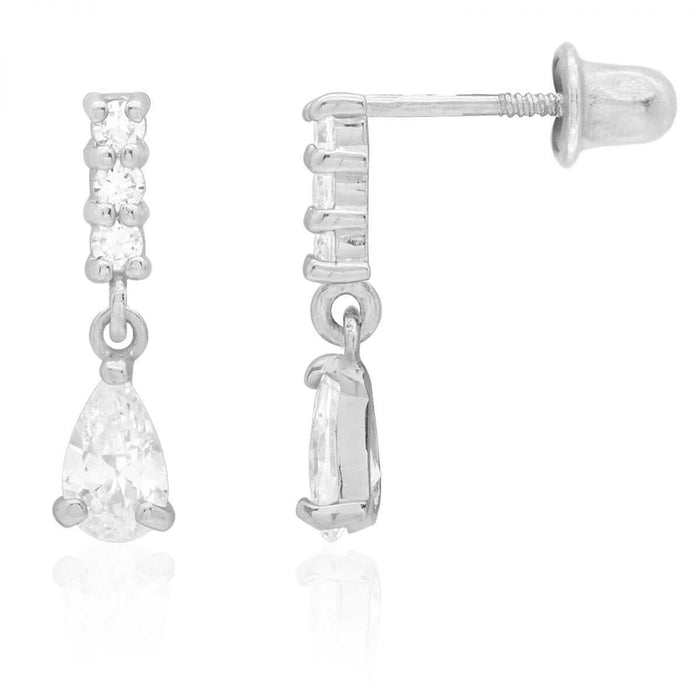 14K Gold Teardrop CZ White Screw Back Earrings 12mm