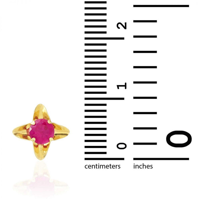 Round-Cut Ruby Birthstone Flower Screw Back Stud Kid Earrings 14k Yellow Gold 7mm