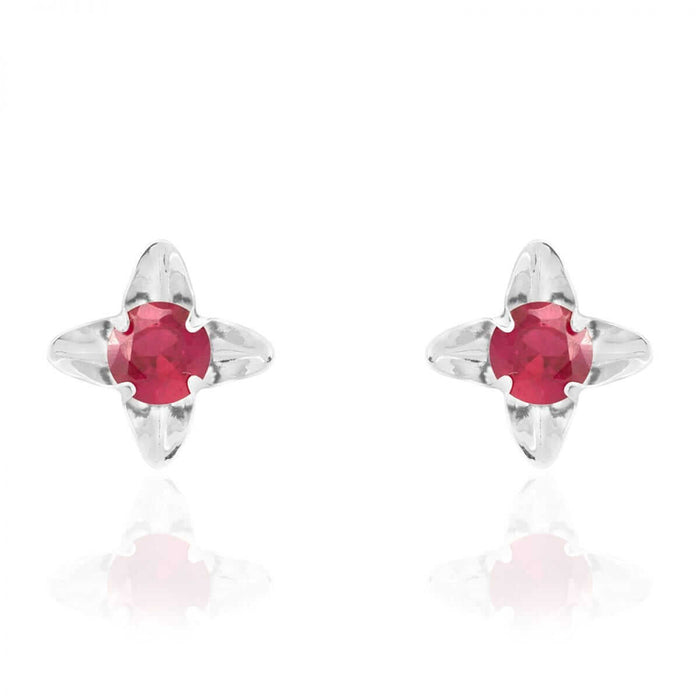 14K Gold Round-Cut Ruby Birthstone Flower Baby Screw Back Stud Earrings 7mm