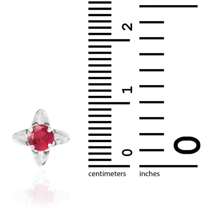 14K Gold Round-Cut Ruby Birthstone Flower Baby Screw Back Stud Earrings 7mm