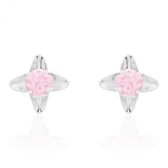 14k White Gold Round-Cut Pink Tourmaline Flower Screw Back Stud Kid Earrings 7mm