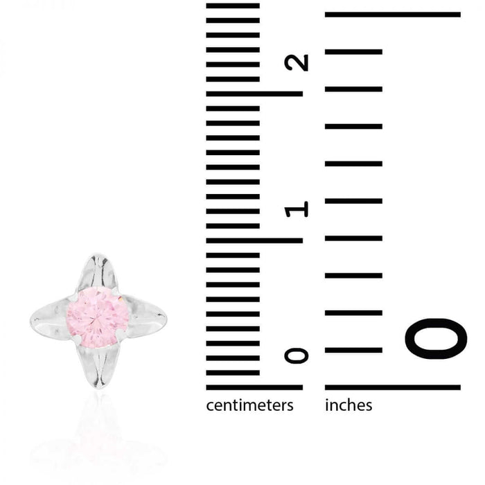 14k White Gold Round-Cut Pink Tourmaline Flower Screw Back Stud Kid Earrings 7mm