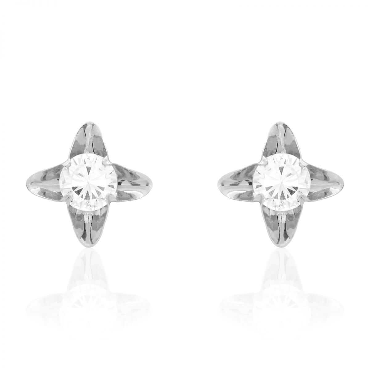 Round-Cut White Zircon Flower Baby Screw Back Stud Earrings 14k White Gold 7mm