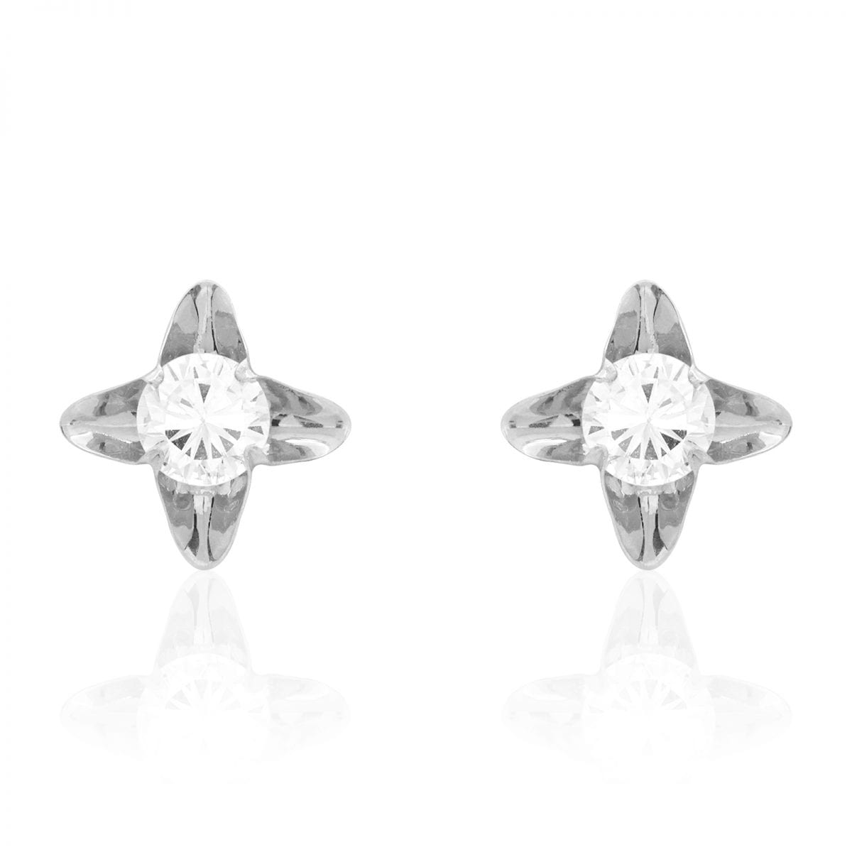 Round Cut White Zircon Flower Baby Screwback Stud Earrings 14k White Gold 7mm