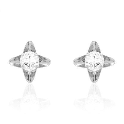Round Cut White Zircon Flower Baby Screwback Stud Earrings 14k White Gold 7mm