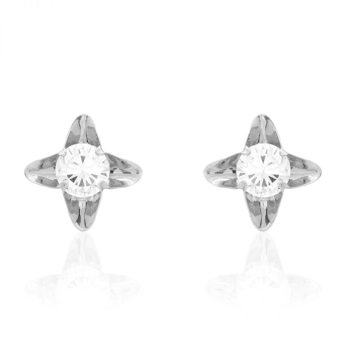 Round-Cut White Zircon Flower Baby Screw Back Stud Earrings 14k White Gold 7mm