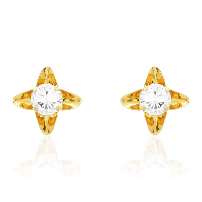 Round-Cut White Zircon Flower Baby Screw Back Stud Earrings 14k Yellow Gold 7mm