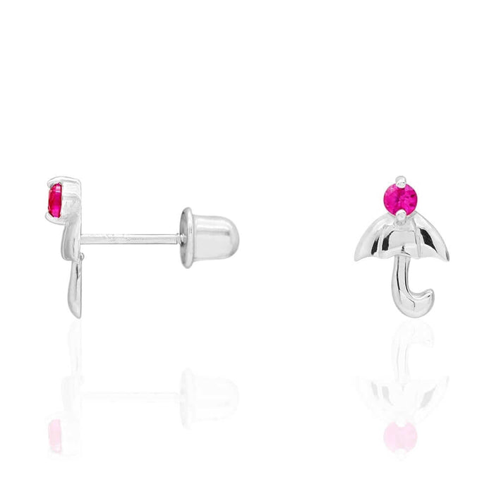 14K White Gold Gold CZ Umbrella Screw Back Stud Earrings