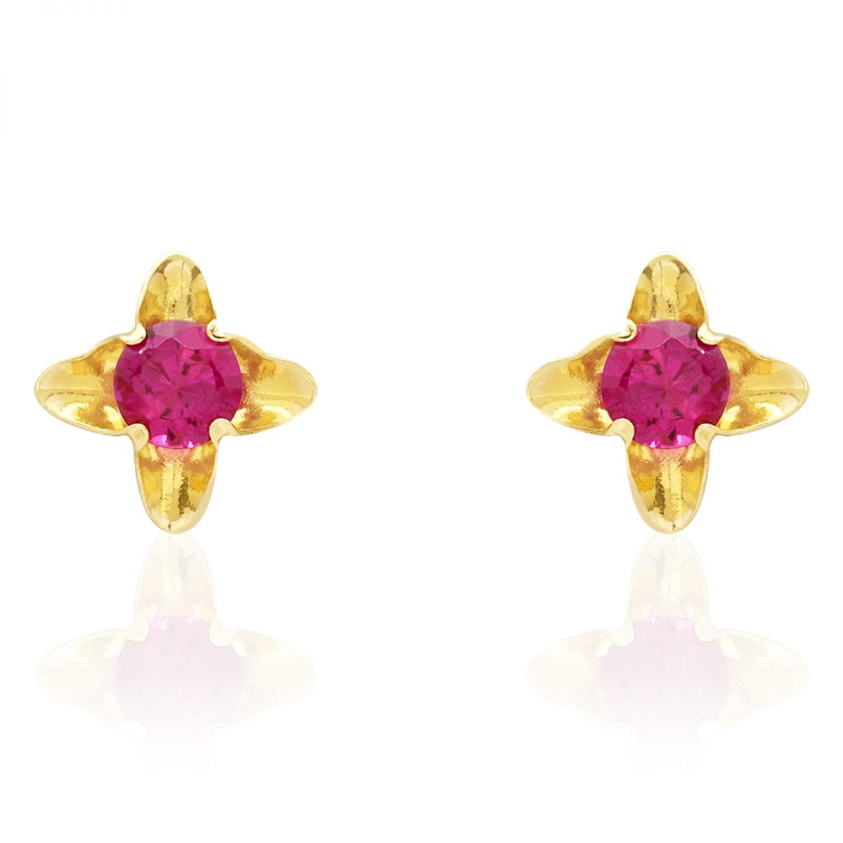 14k Yellow Gold Round Cut Ruby Flower Baby Screwback Stud Gemstone Earrings 5mm
