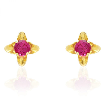 14k Yellow Gold Round Cut Ruby Flower Baby Screwback Stud Gemstone Earrings 5mm