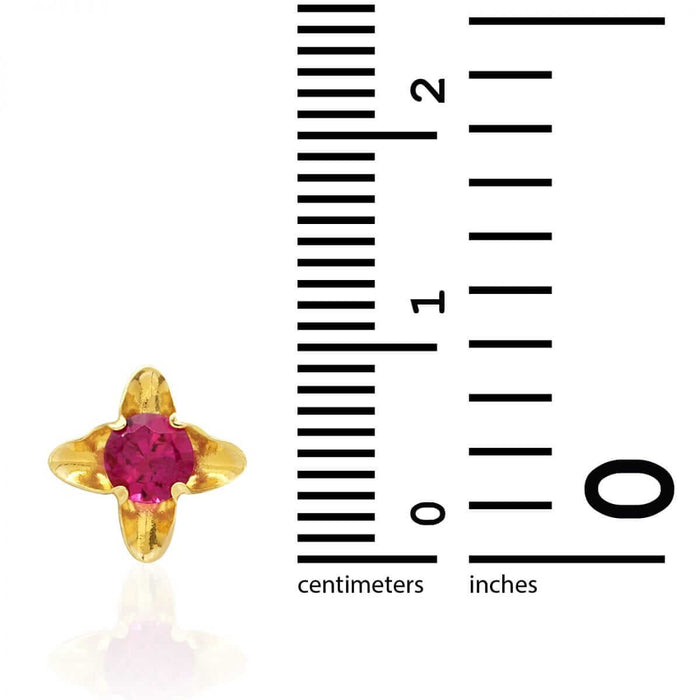 14k Yellow Gold Round-Cut Ruby Flower Baby Screw Back Stud Gemstone Earrings 5mm