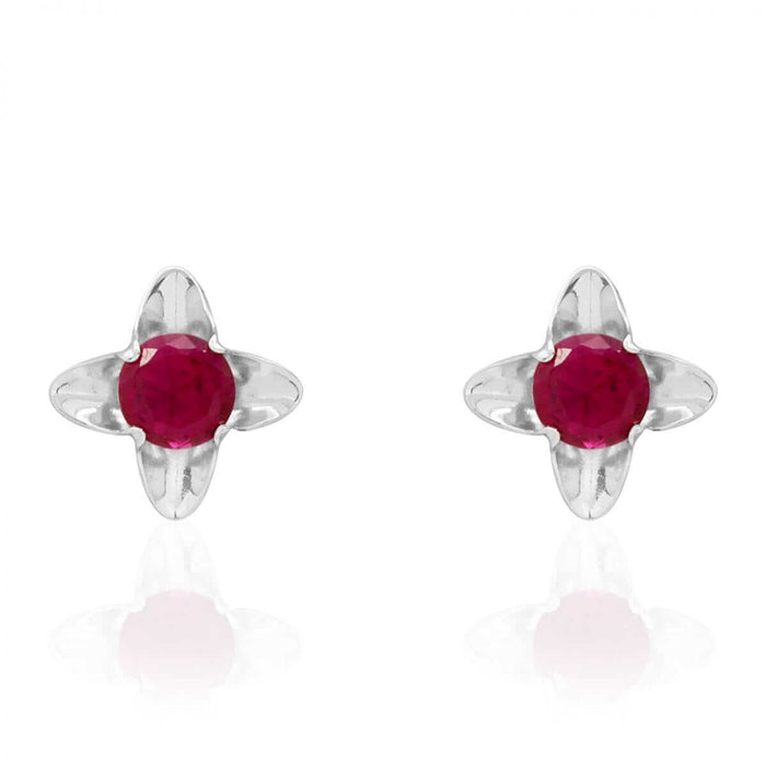 Round-Cut Ruby Gemstone Flower Baby Screw Back Stud Earrings 5mm 14k White Gold