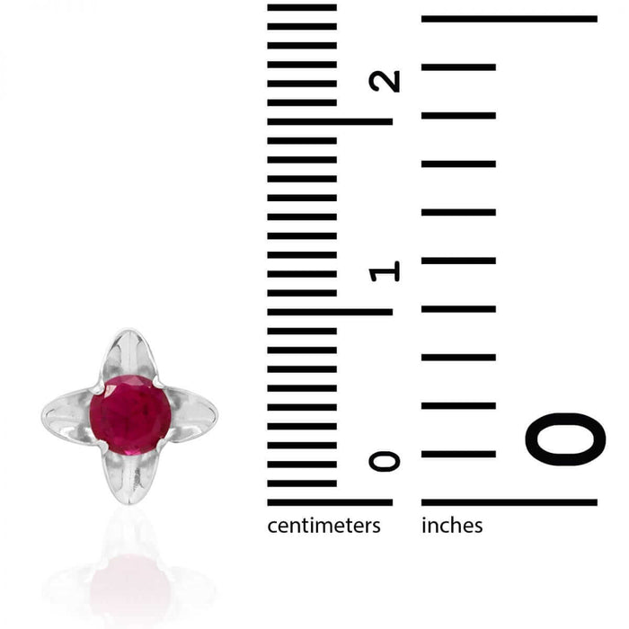Round-Cut Ruby Gemstone Flower Baby Screw Back Stud Earrings 5mm 14k White Gold
