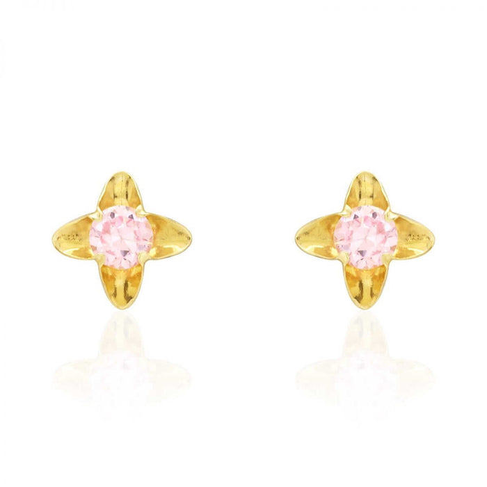 14K Gold Round-Cut Pink Tourmaline Flower Screw Back Stud Earrings 5mm