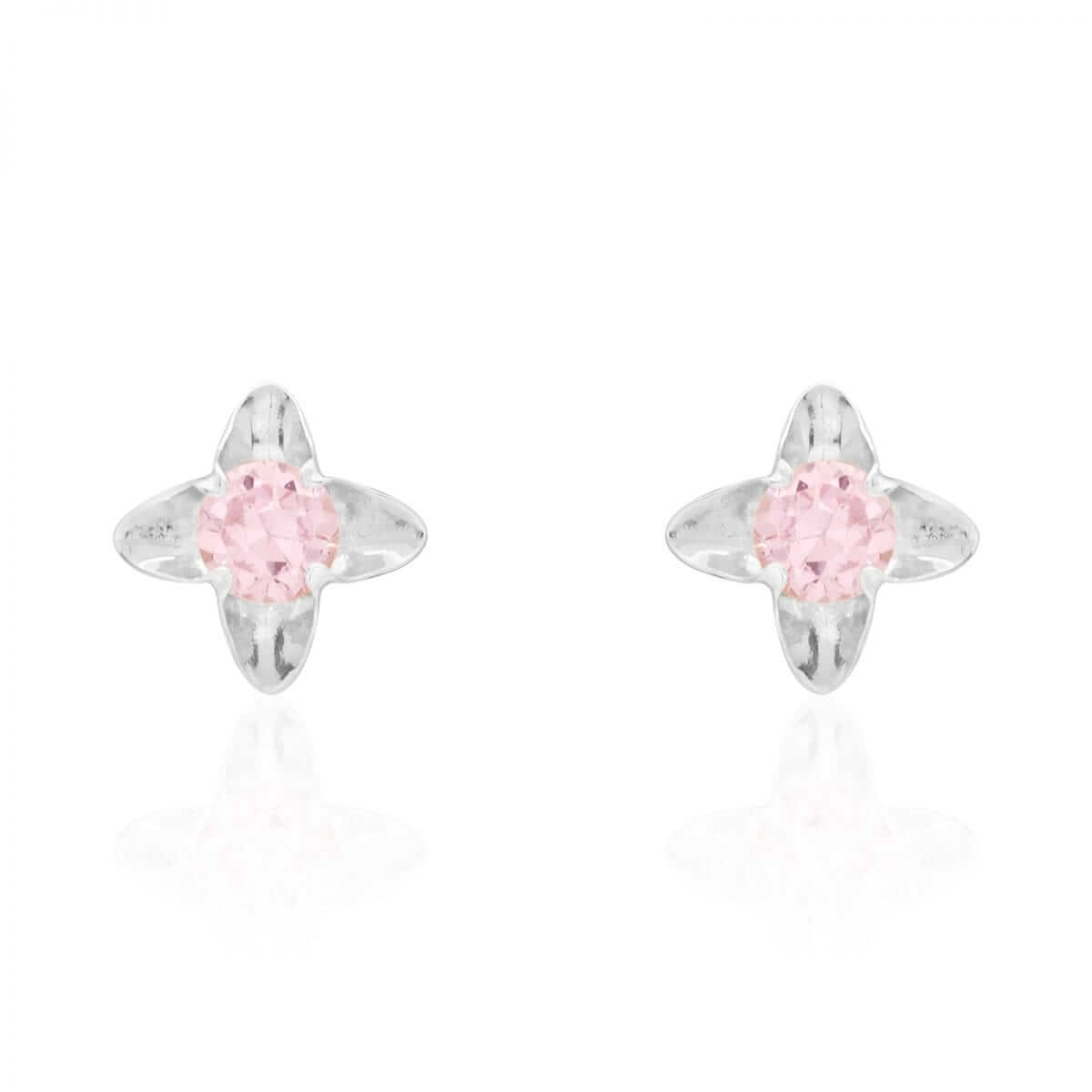 Round-Cut Pink Tourmaline Flower Baby Screw Back Stud Earrings 14k White Gold 5mm