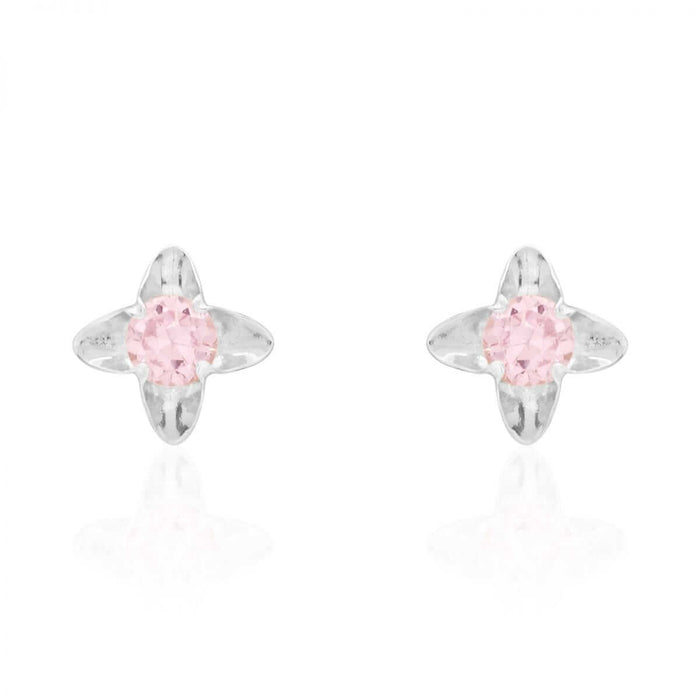Round-Cut Pink Tourmaline Flower Baby Screw Back Stud Earrings 14k White Gold 5mm