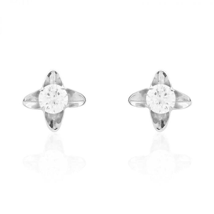 Round-Cut White Zircon Flower Baby Screw Back Stud Earrings 14k White Gold 5mm