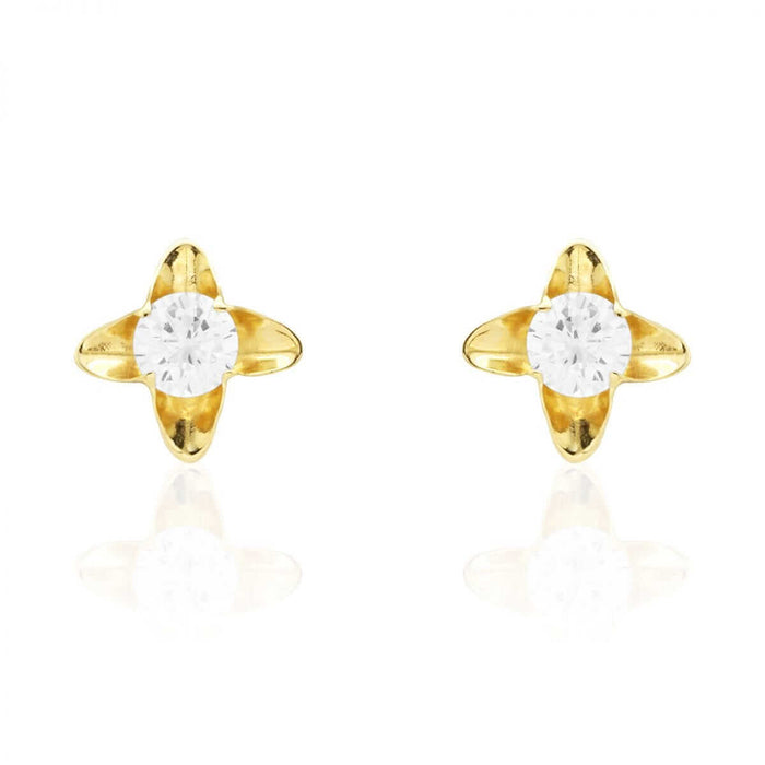 14K Gold Round-Cut White Zircon Flower Baby Screw Back Stud Earrings 5mm