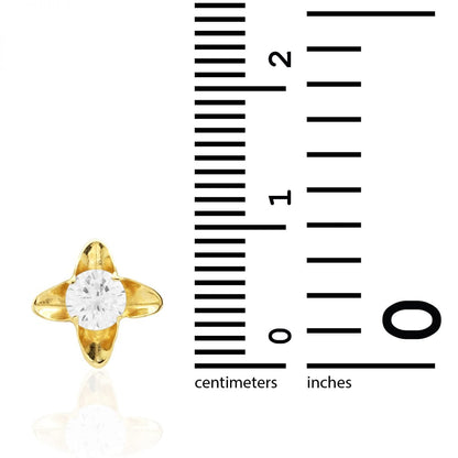 14K Real Gold Round-Cut White Zircon Flower Baby Screwback Stud Earrings 5mm