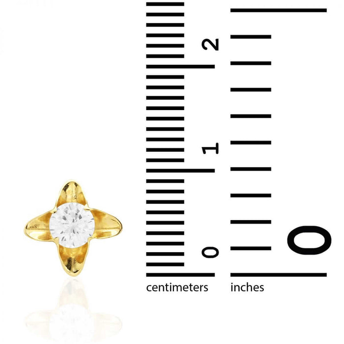 14K Gold Round-Cut White Zircon Flower Baby Screw Back Stud Earrings 5mm