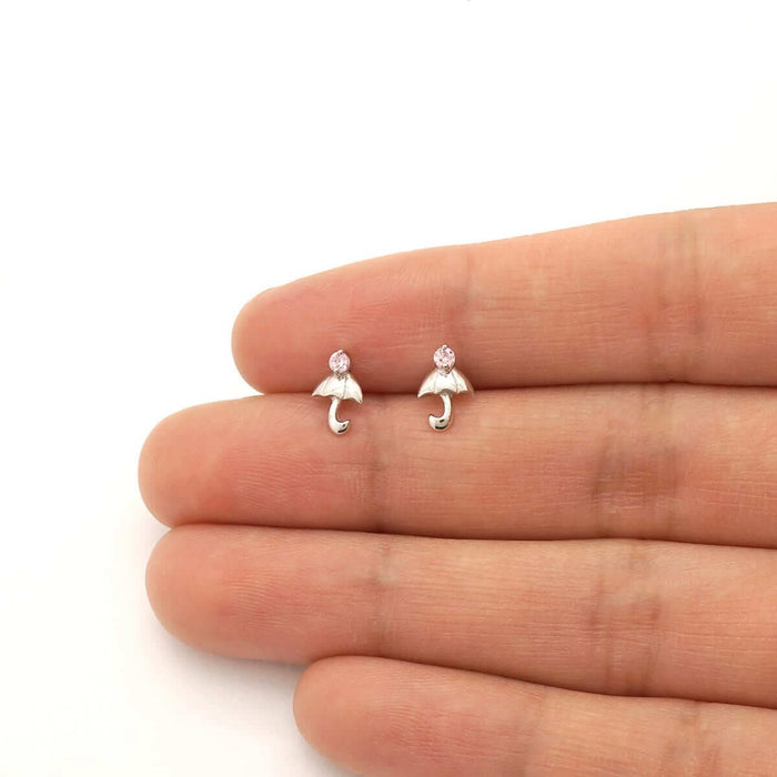 14K White Gold Gold CZ Umbrella Screw Back Stud Earrings