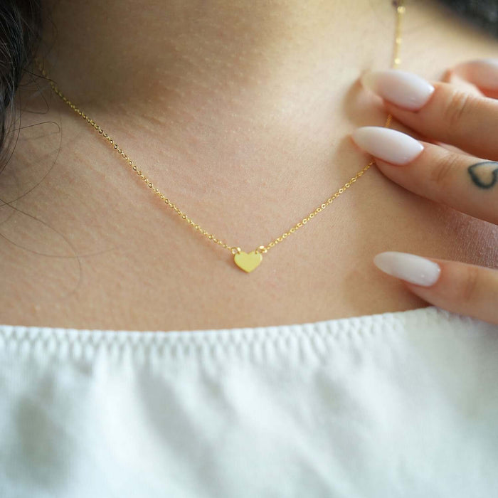 Engravable 14K Yellow Gold Heart Cable Necklace (Hollow) Adjustable 16" - 18" - WJD Exclusives