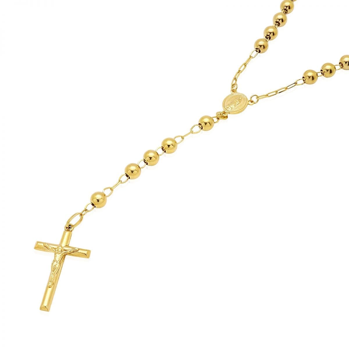 14k Yellow Gold Rosary Cross 6mm Beaded Necklace 26"