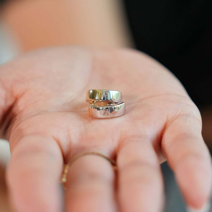 14K Gold Two - Tone Yellow White Huggie Hoop Reversible Earrings 15mm - WJD Exclusives