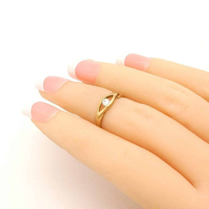 14K Yellow Gold & White CZ Evil Eye Midi Knuckle Ring 0.15Ct