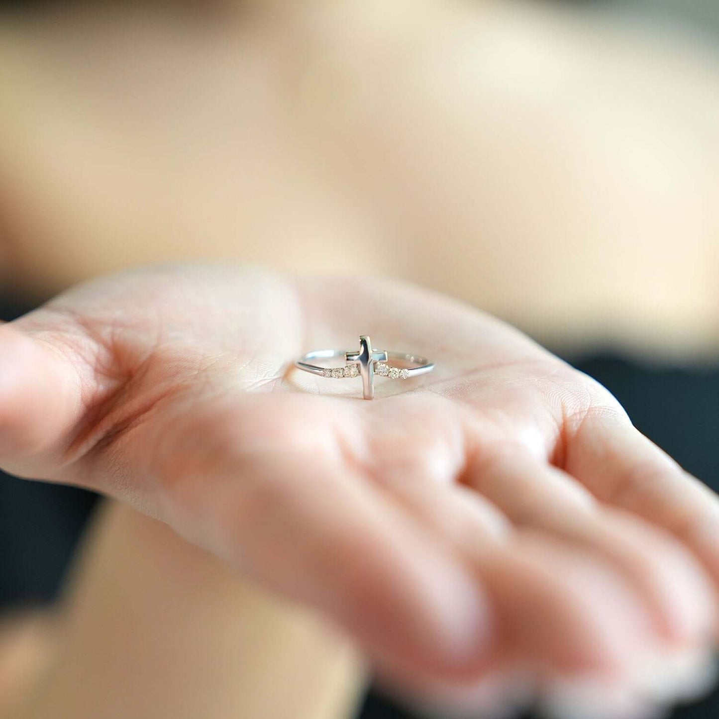 0.10CTW Real Diamond 10K White Gold Cross Ring