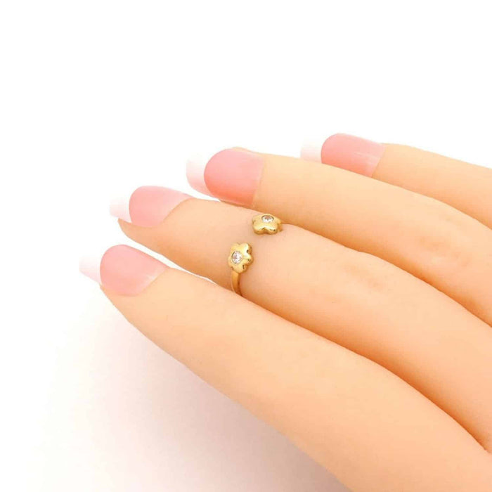 14K Yellow Gold White Midi Knuckle Simulated White Diamond Flower Ring 0.10Ct