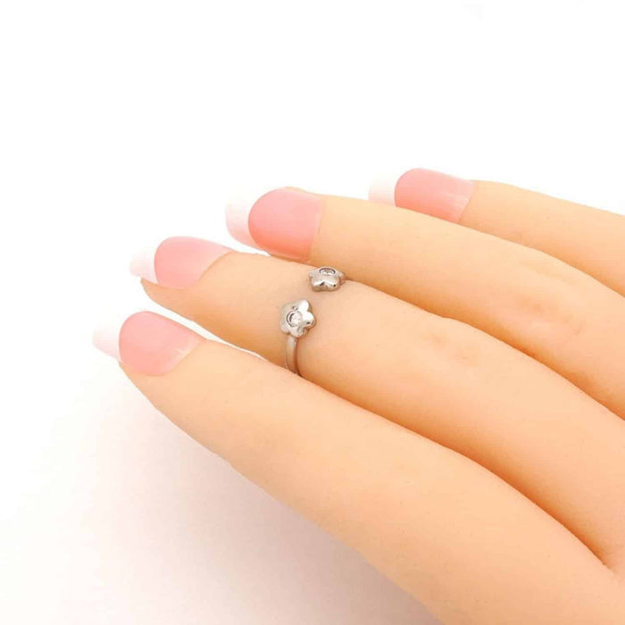 14K Yellow Gold White Midi Knuckle Simulated White Diamond Flower Ring 0.10Ct