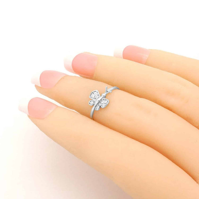 14K Yellow Gold White Simulated White Diamond Butterfly Midi Knuckle Ring 0.30Ct