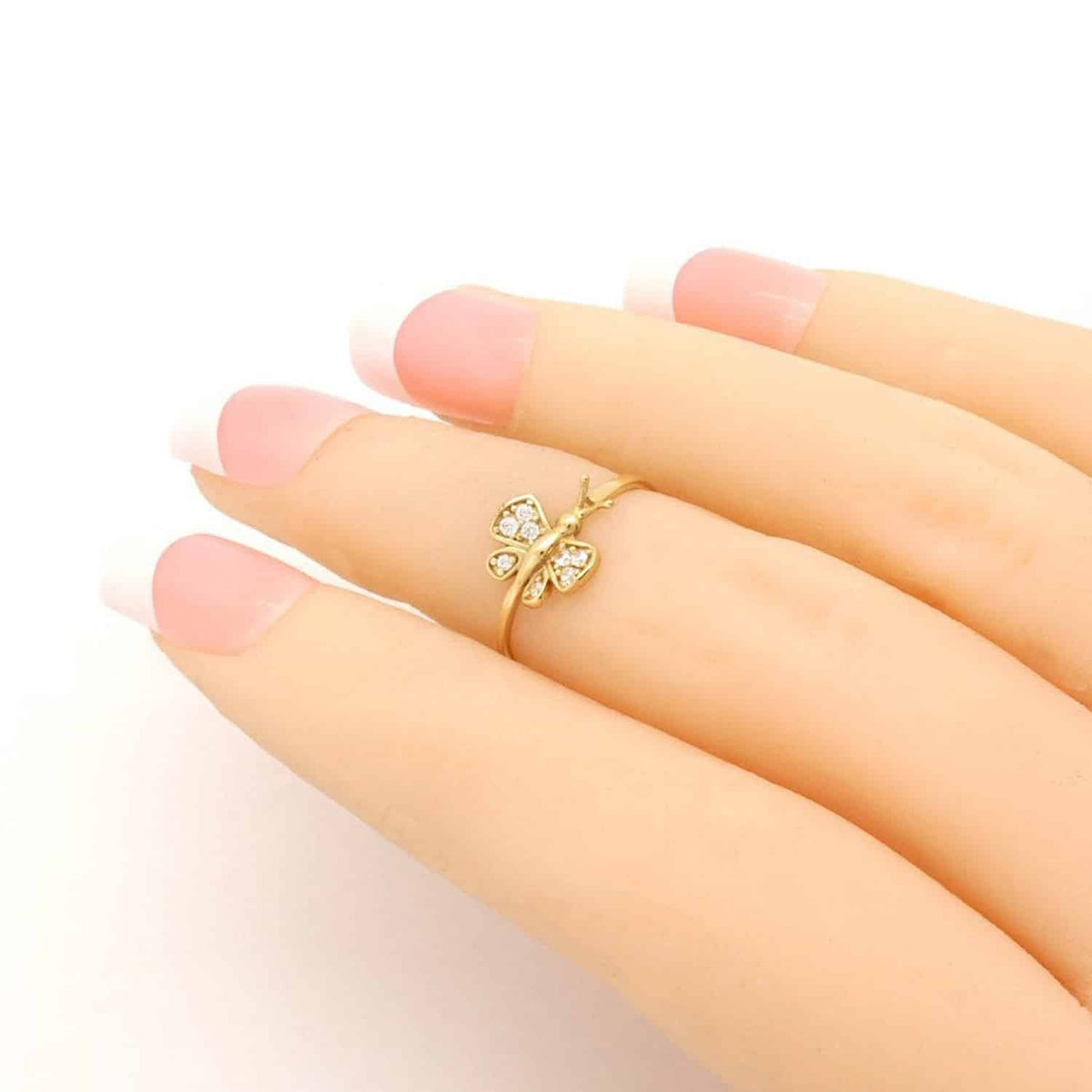 14K Yellow Gold White Simulated White Diamond Butterfly Midi Knuckle Ring 0.30Ct