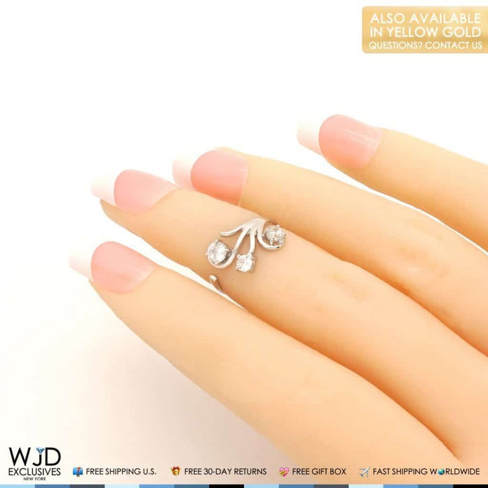14K Yellow Gold White CZ Flower Bunch Midi Knuckle Ring 0.30Ct