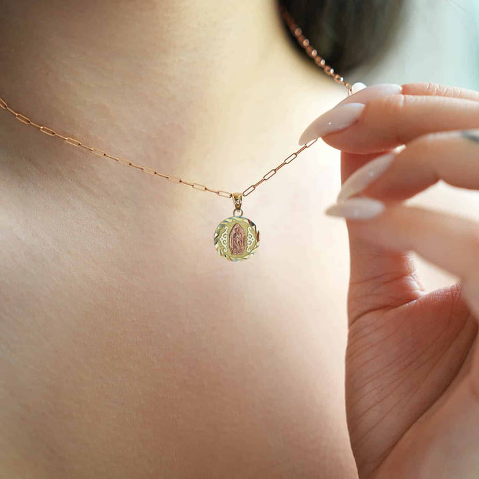 10K Gold Our Lady Of Guadalupe Diamond-Cut Religious Medallion Pendant 0.8"-1.3"