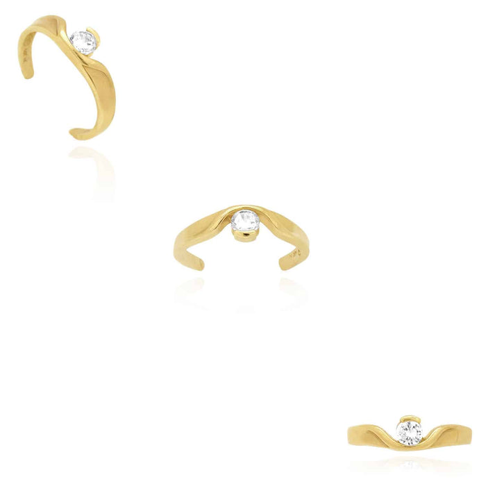 14K Yellow Gold White Round Simulated White Diamond Toe Ring Size 3 (Adjustable)
