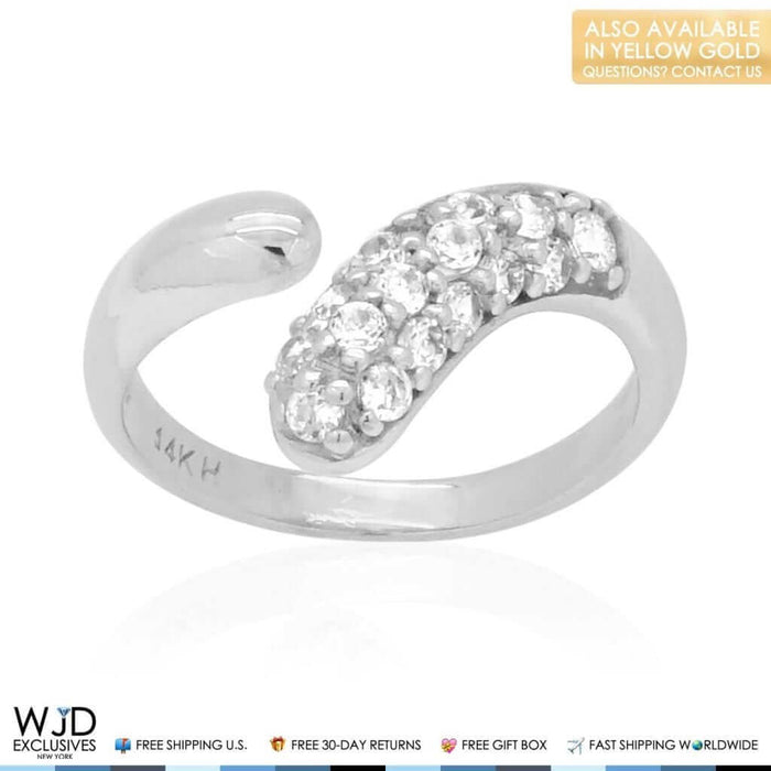 14K Yellow Gold White Round-Cut CZ Fancy Midi Knuckle Ring 0.50Ct