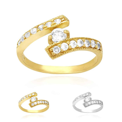 14K Yellow Gold White CZ Fancy Midi Knuckle Ring 0.60Ct