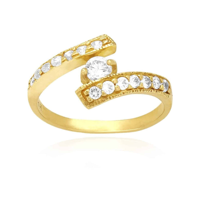 14K Yellow Gold White CZ Fancy Midi Knuckle Ring 0.60Ct
