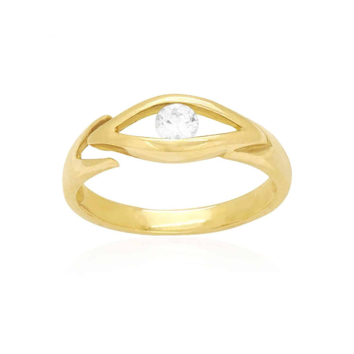 14K Yellow Gold & White CZ Evil Eye Midi Knuckle Ring 0.15Ct