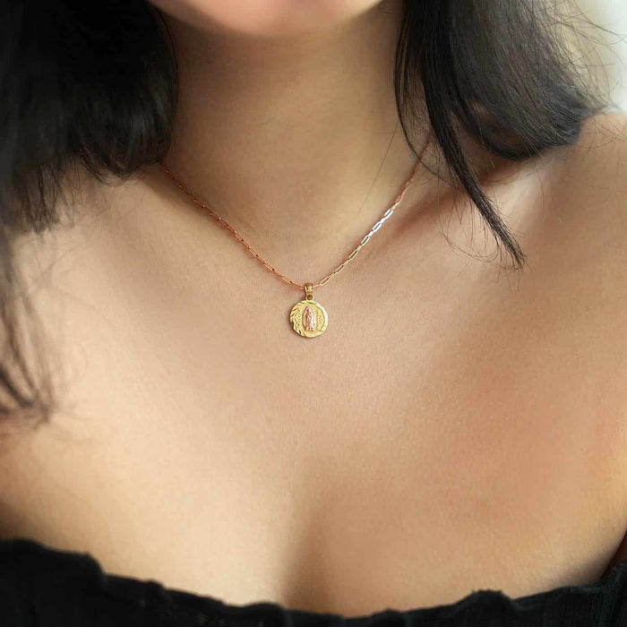 10K Gold Our Lady Of Guadalupe Diamond-Cut Religious Medallion Pendant 0.8"-1.3"