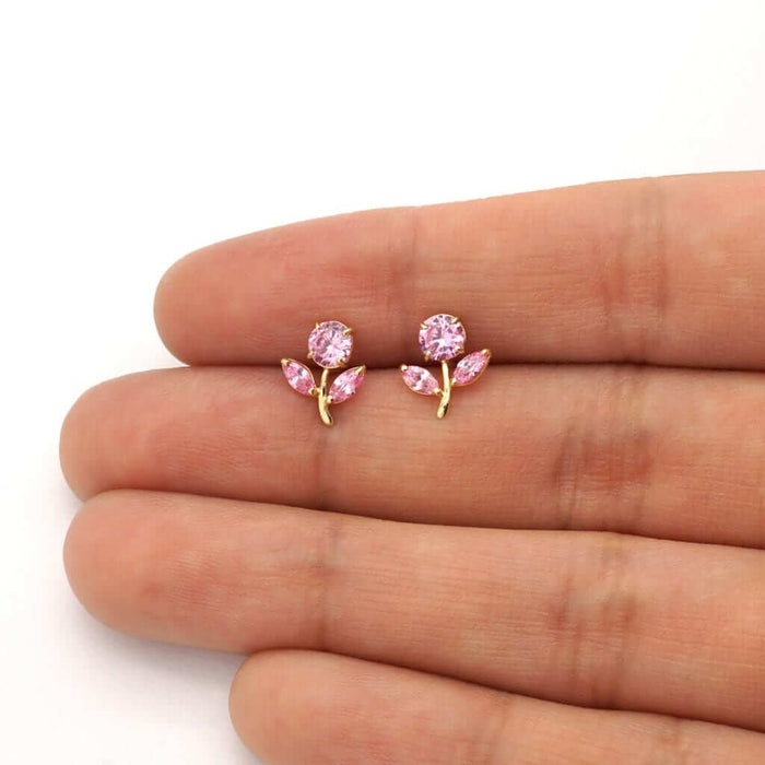 Birthstone Dandelion Flower Stud Kid Earrings 14k Yellow Gold More Variations