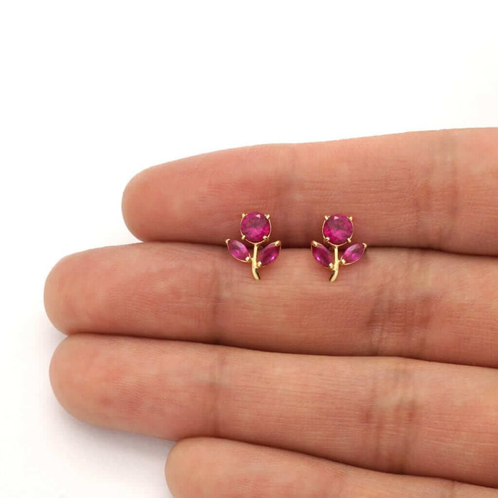 Birthstone Dandelion Flower Stud Kid Earrings 14k Yellow Gold More Variations