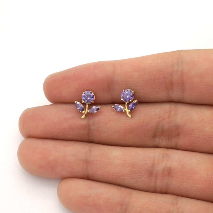 Birthstone Dandelion Flower Stud Kid Earrings 14k Yellow Gold More Variations